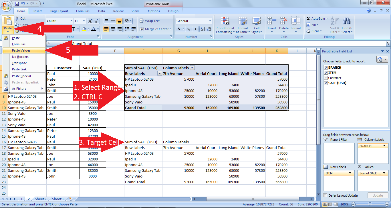 Copy your Pivot table