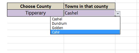 create excel drop down list